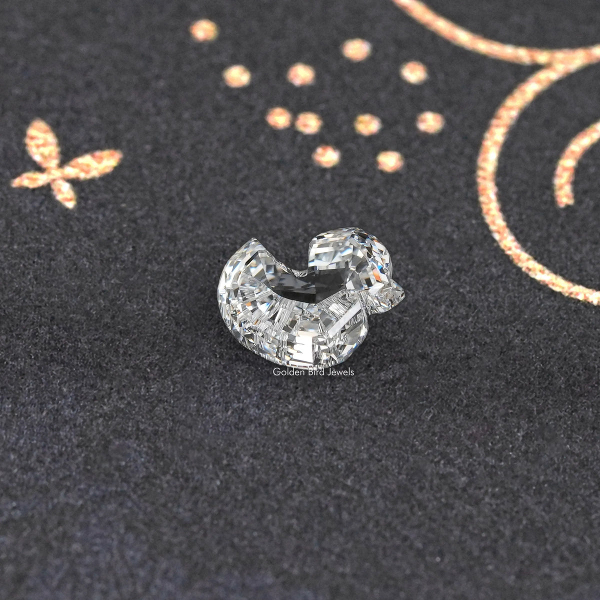 Duck-cut lab-grown diamond with curved silhouette, centered view