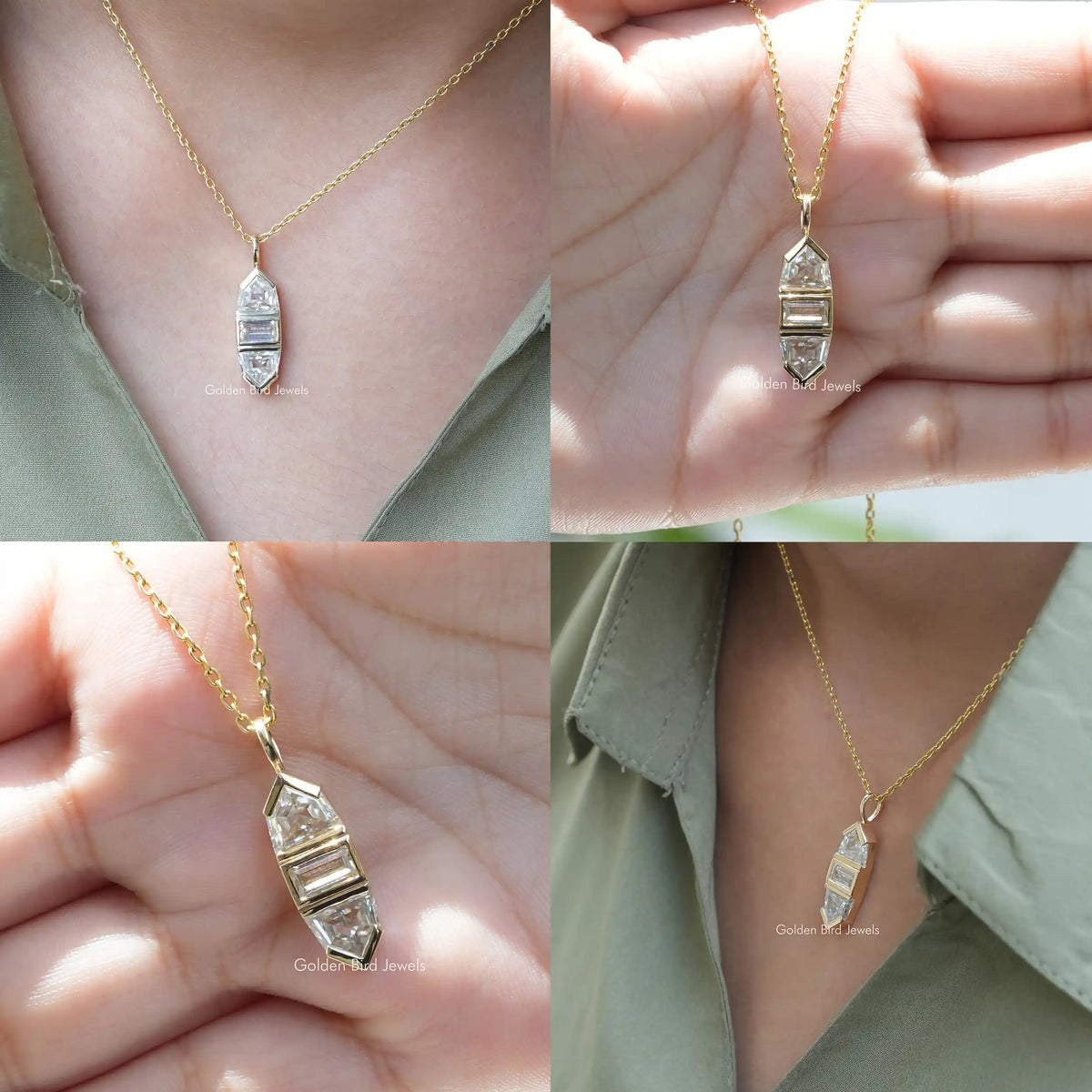 Front back side and close view of moissanite pendant