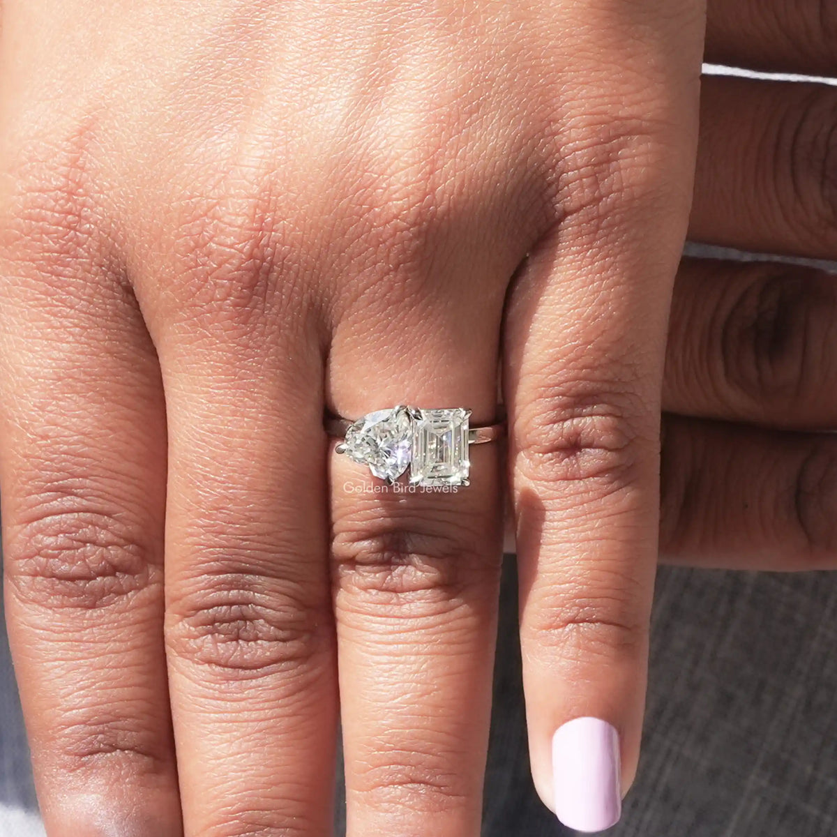 Toi Et Moi Heart And Emerald cut Ring in prongs setting