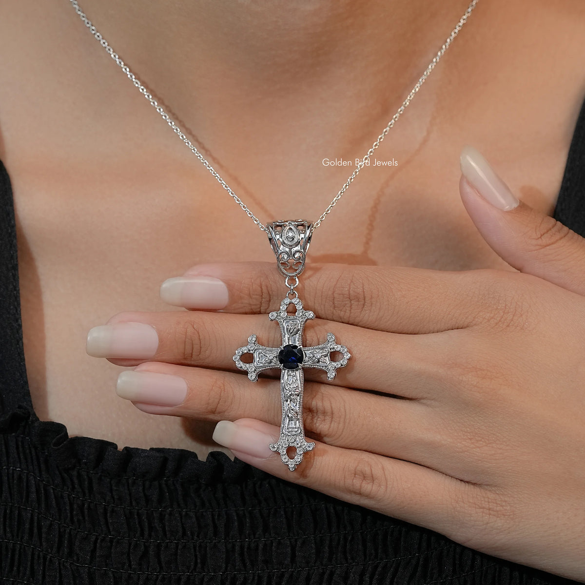 Round Cut Gemstone Criss Cross Pendant