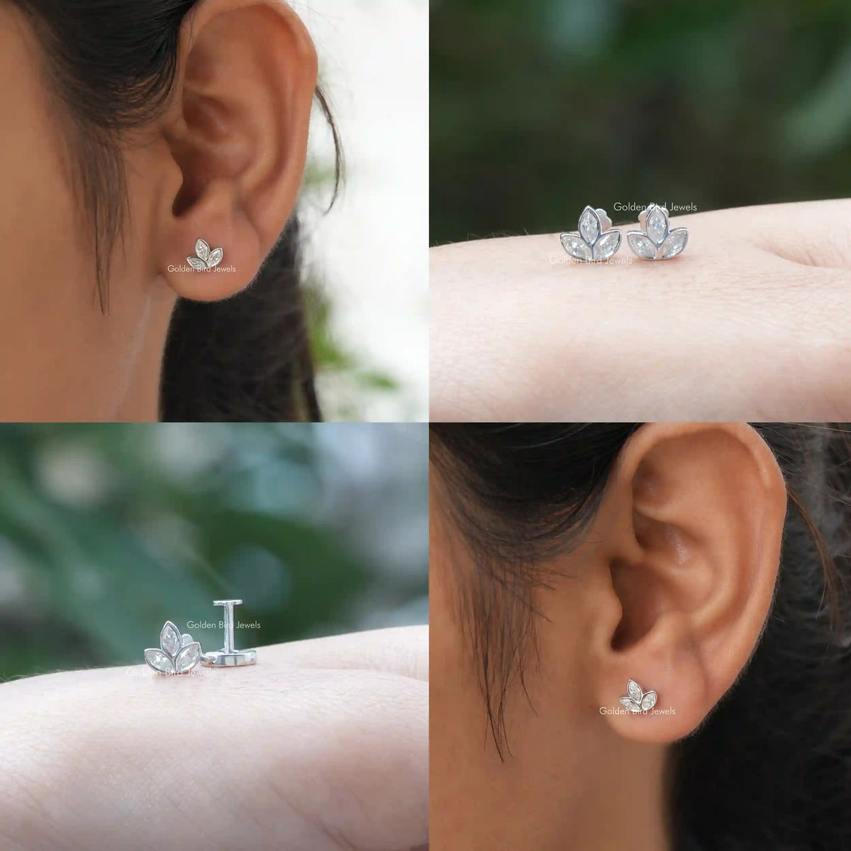 Collage view of marquise cut earrings
