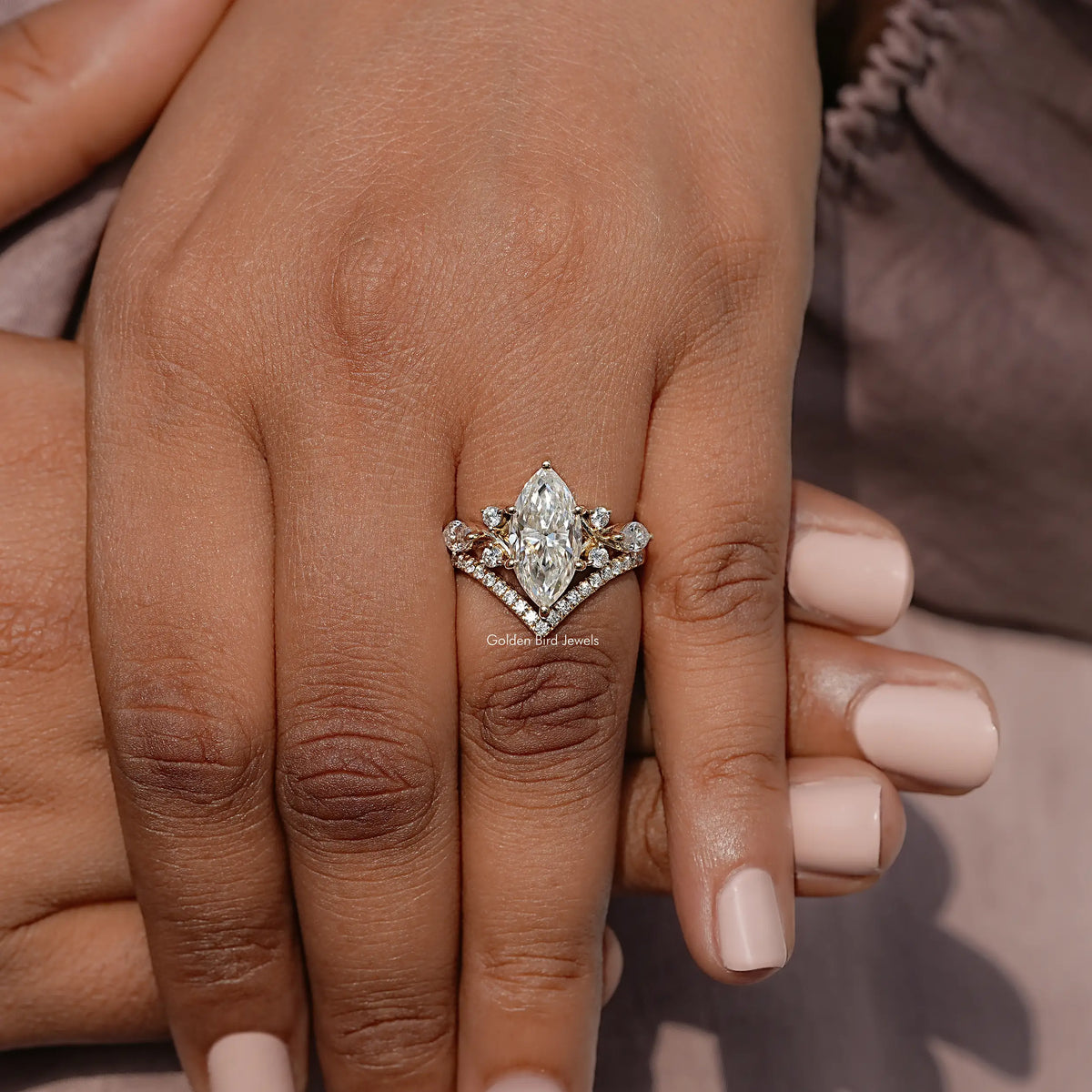 Marquise Cut Moissanite Cluster Set Engagement Ring