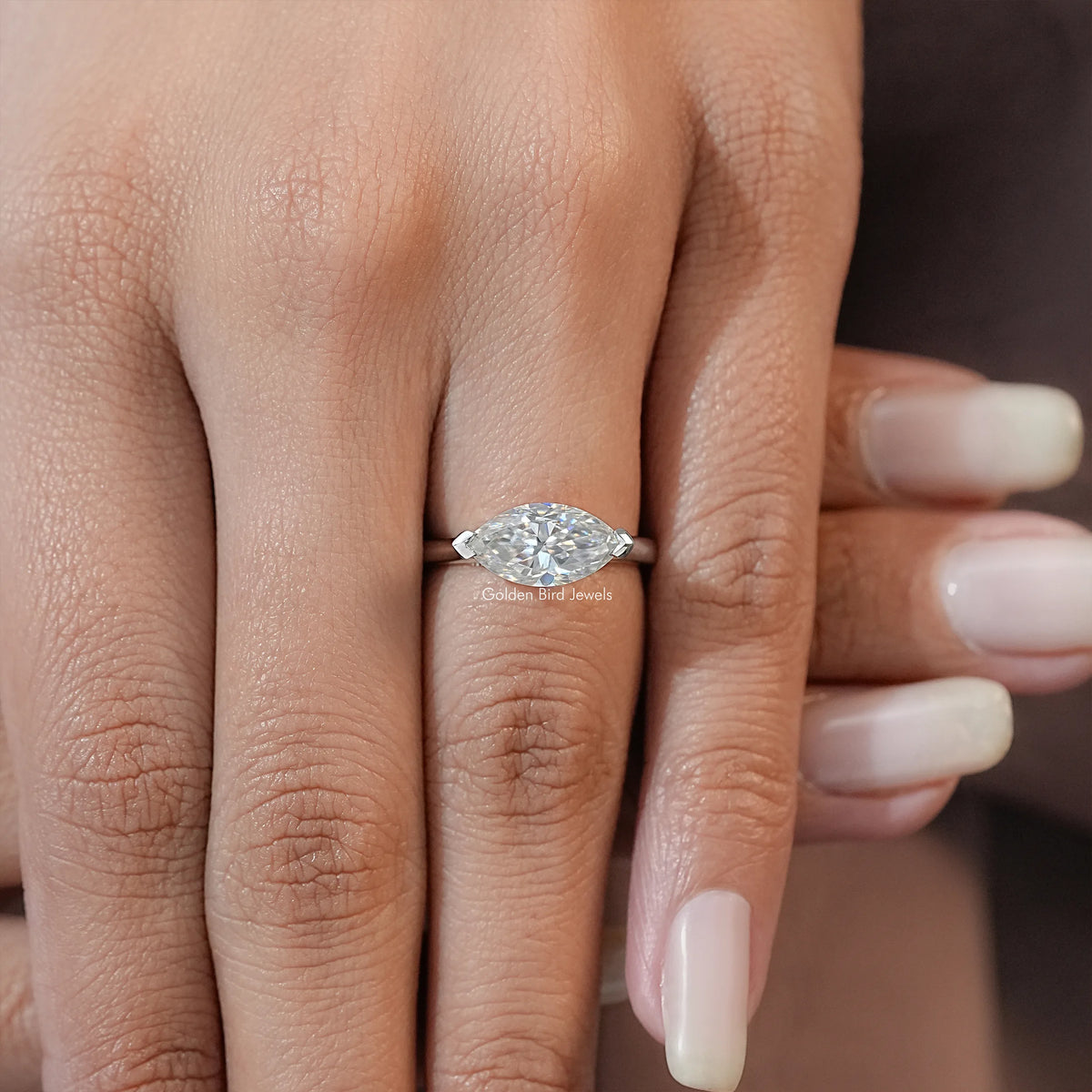 East West Marquise Cut Moissanite Engagement Ring