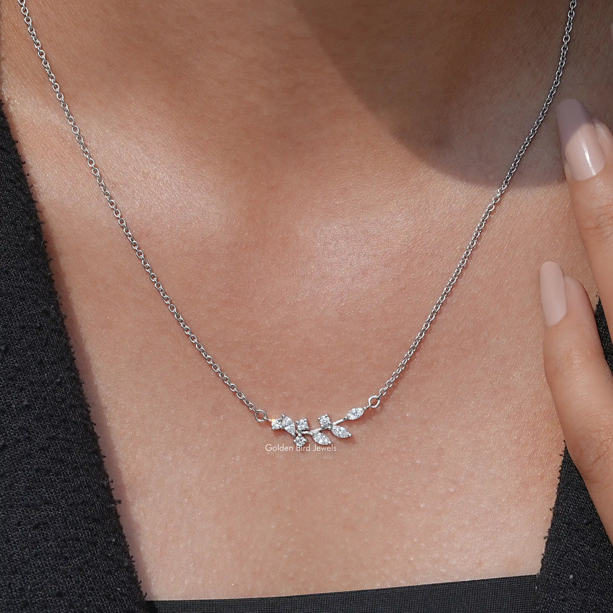 View of Marquise Cut Diamond Leaf Pendant In White Gold