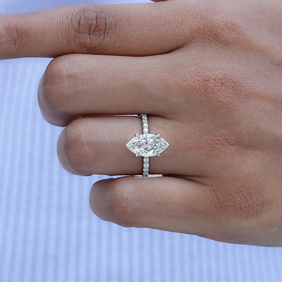 Close-Up View of Diamond Marquise Shaped Solitaire Ring