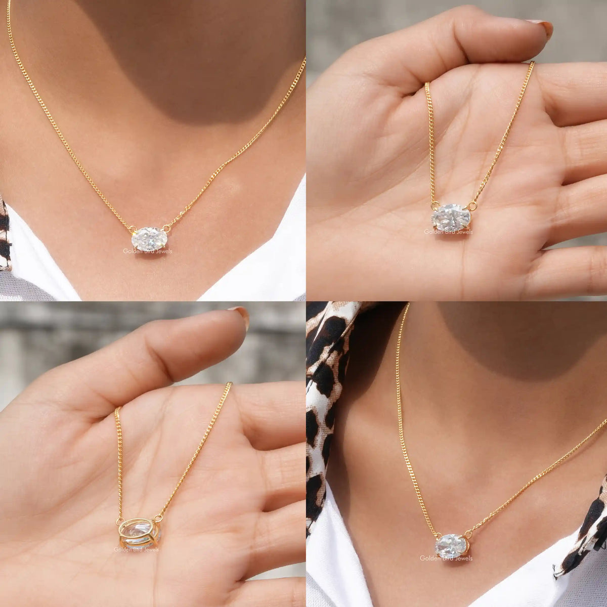 Front back Side And close view of east-west oval moissanite pendant
