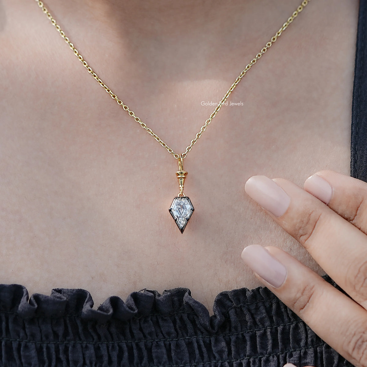 Side View Of Old Mine Shield Moissanite Pendant