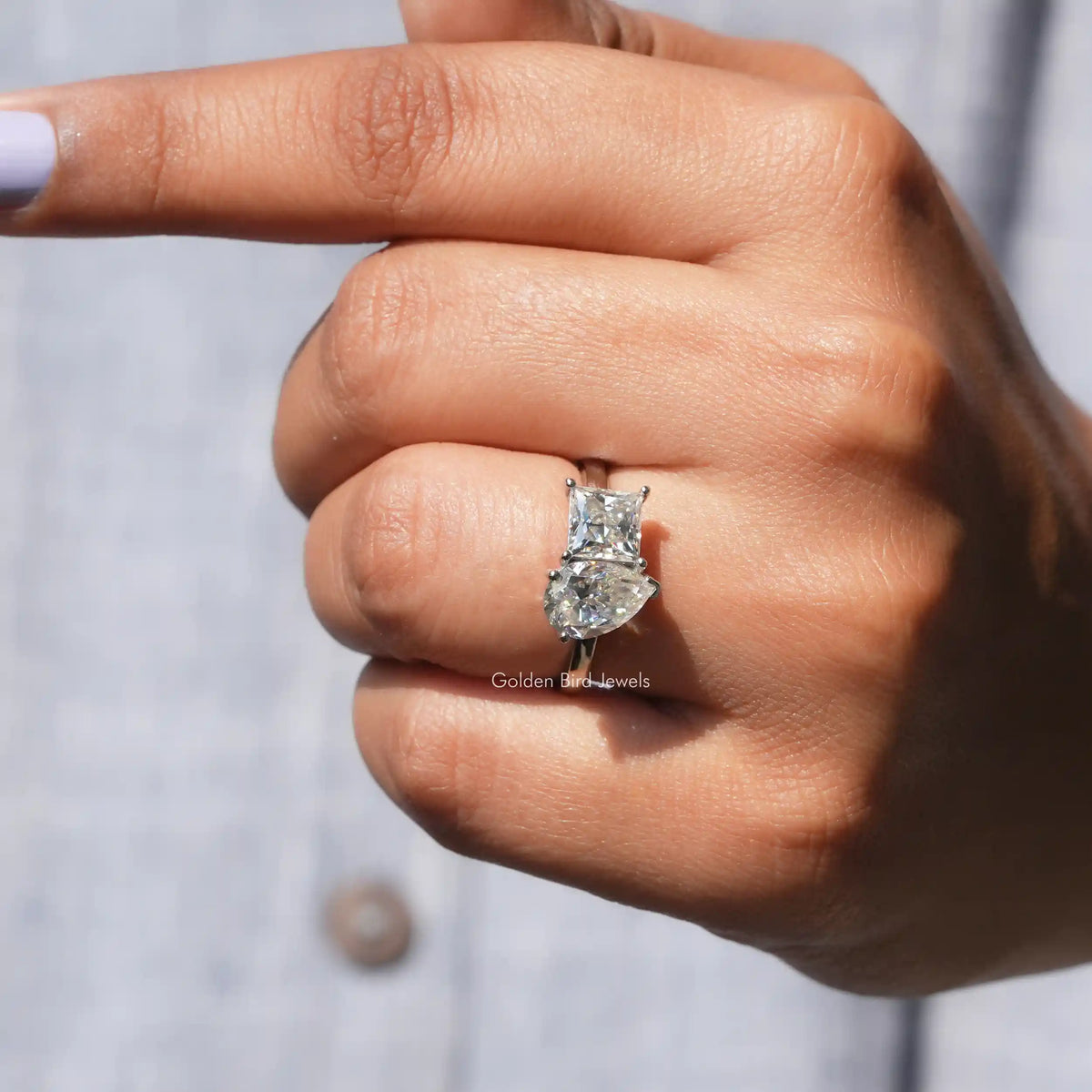 Close-Up View of Pear And Princess Cut Toi Et Moi Ring In White Gold