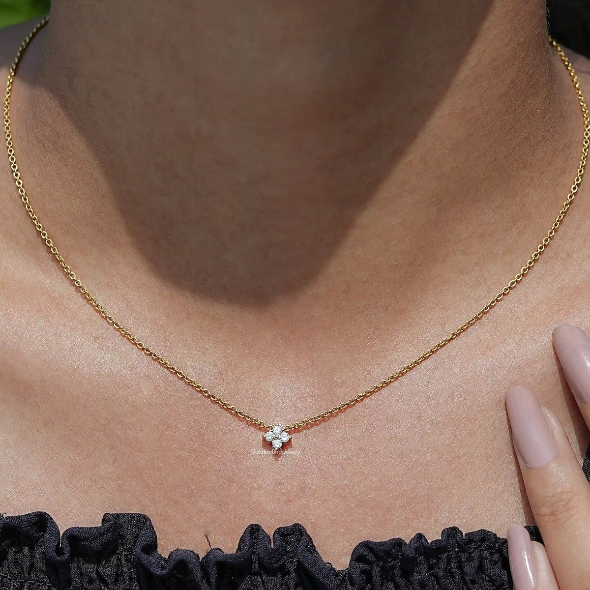View of Round Cut Lab Grown Diamond Pendant In Women's