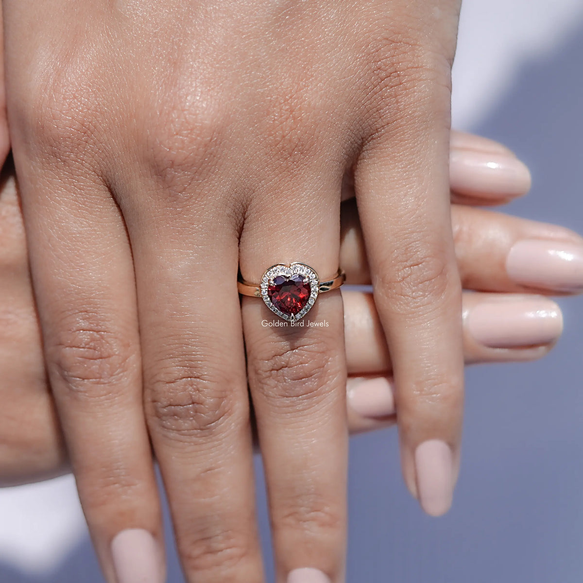 Close view of Red Ruby Heart Solitaire Ring