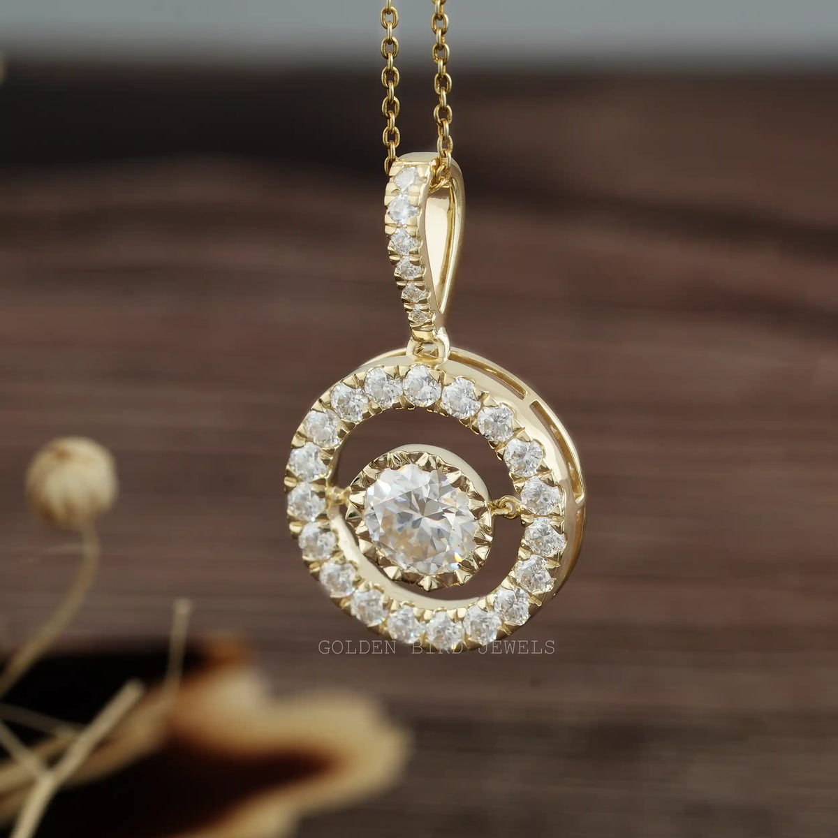 Full view of moissanite pendant in unique shape