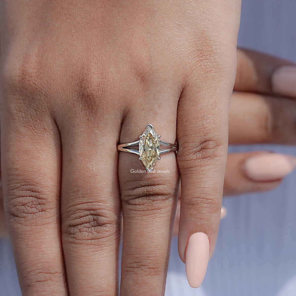 Detailed View Of Marquise Shaped Moissanite Ring