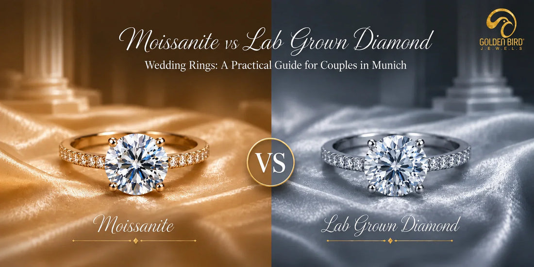 Comparing moissanite and lab grown diamond rings for couples choosing wedding jewelry