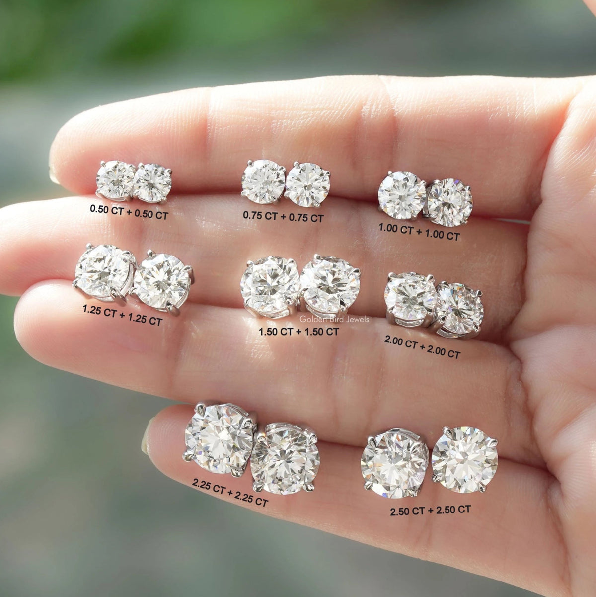 Colorless Multi Carat Weight Round Cut diamond Stud Earrings 