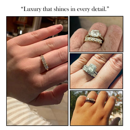 Five-stone asscher-cut moissanite wedding band, square stones in gold setting