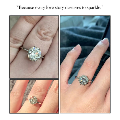Silver-toned round moissanite solitaire ring with prong-set center stone