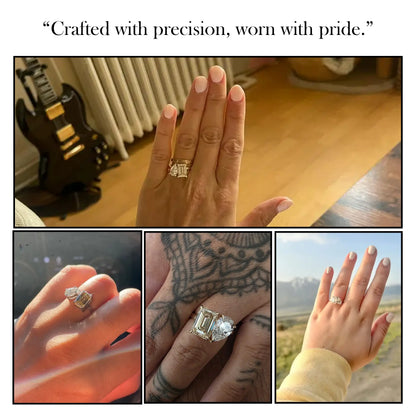 Toi et moi ring with two prong-set stones shown on hands