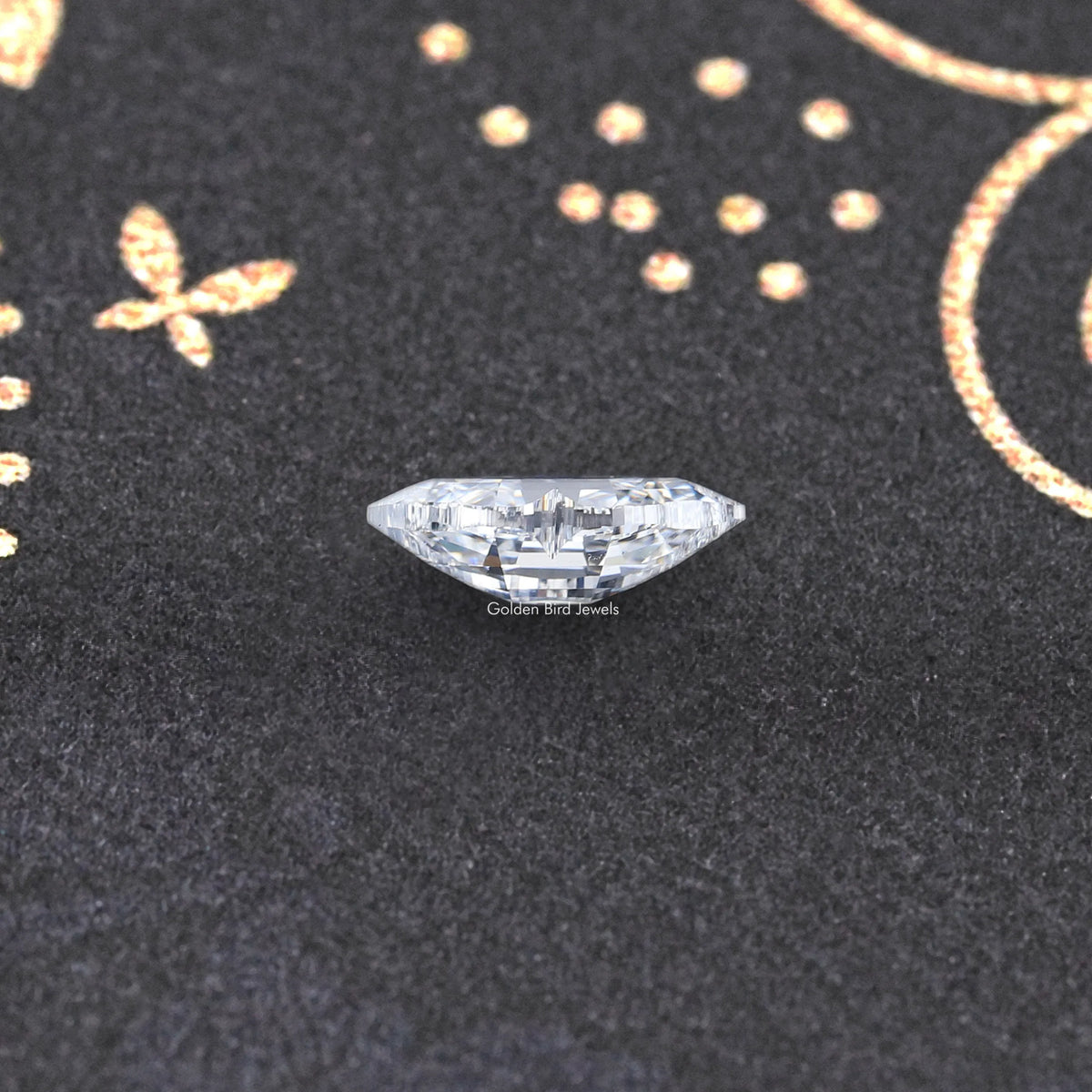 Marquise-cut lab-grown diamond small top view, clear step facets