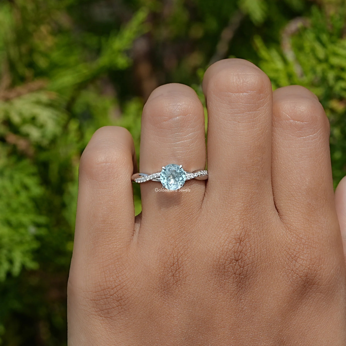 View of Round Cut Gemstone Accent Ring In White Gold