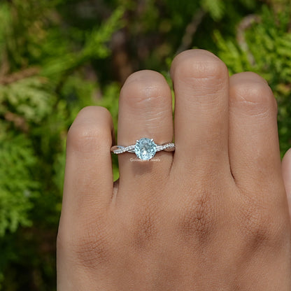 View of Round Cut Gemstone Accent Ring In White Gold