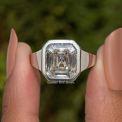925 sterling silver solitaire ring with bezel-set Asscher-cut moissanite