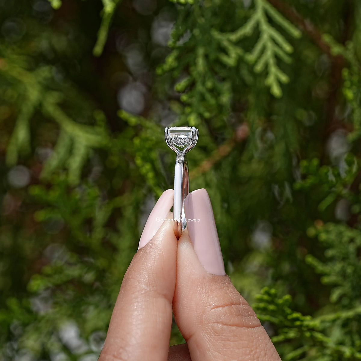 925 sterling silver solitaire setting with asscher-cut square moissanite on prongs