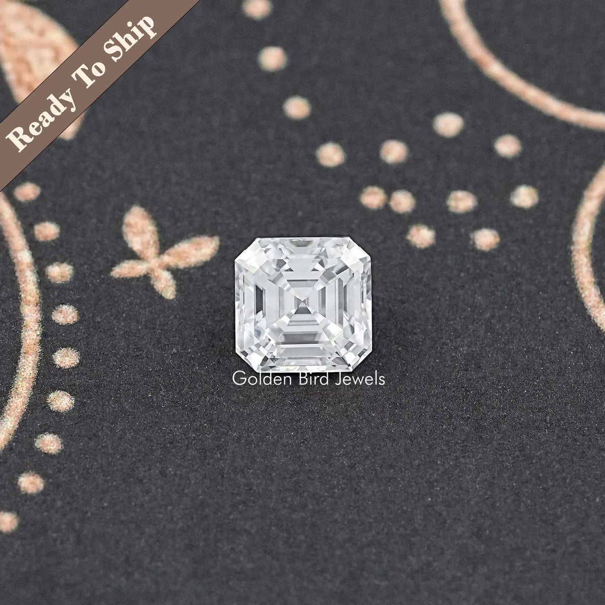Asscher-cut clear moissanite loose gemstone, glittering step-cut square