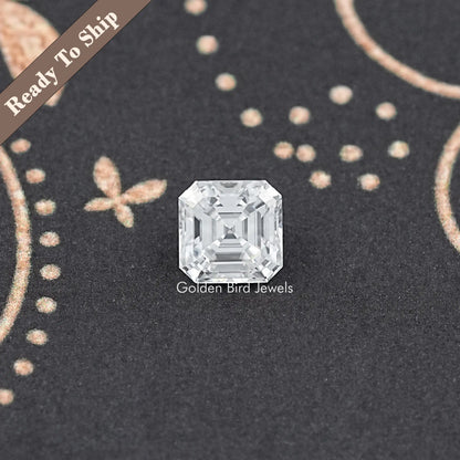 Asscher-cut clear moissanite loose gemstone, glittering step-cut square
