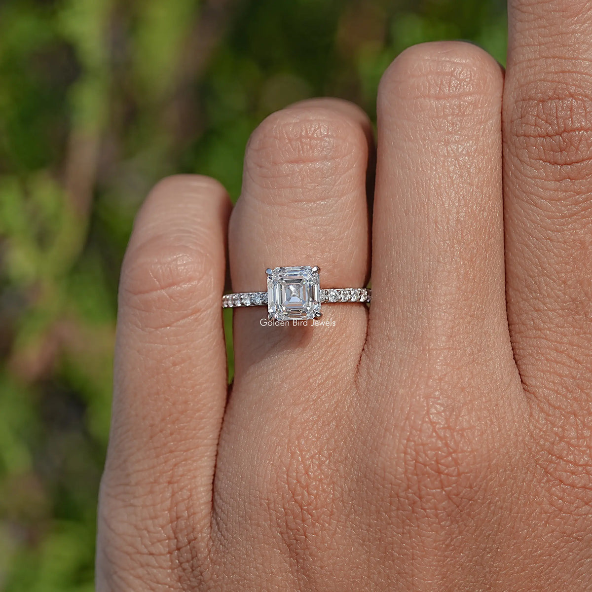 Top View Of Lab Diamond Cushion Accent Ring
