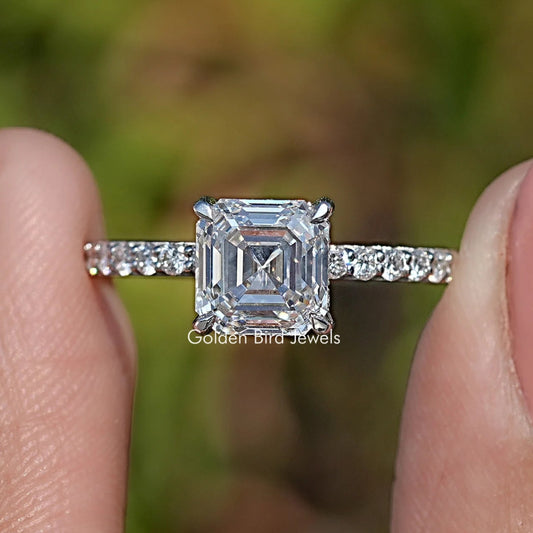Front View of Asscher Cut Accent Lab Diamond Ring
