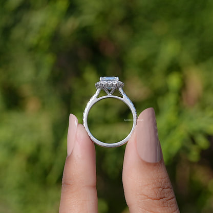 Back view of Asscher Moissanite Engagement Ring in secure setting 