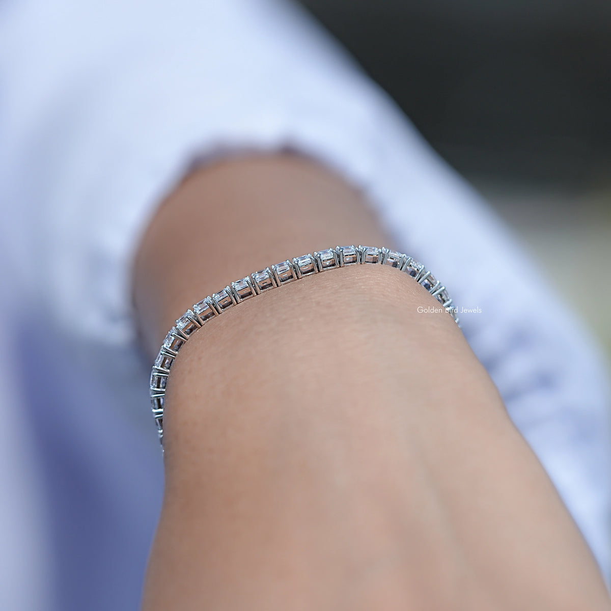 Asscher Cut Diamond Tennis Steel Bracelet in Unique Pattern 
