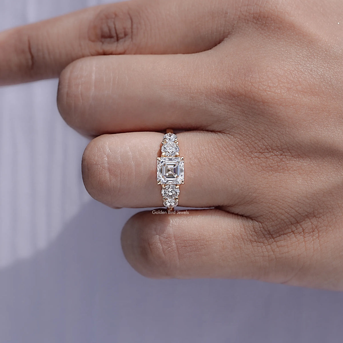 Detailed view of Asscher Cut Diamond Five Stone Ring