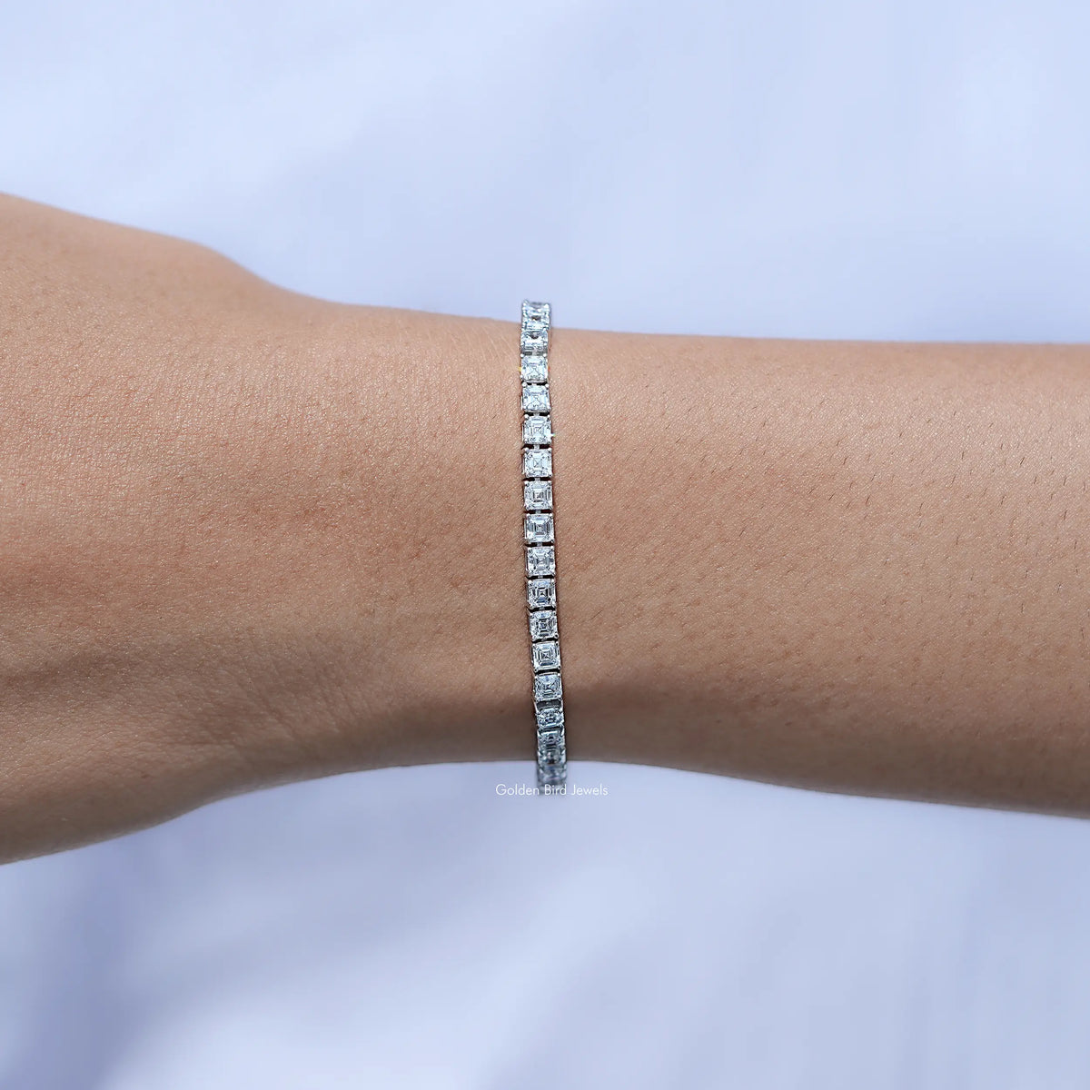 Side View Of Asscher Cut Lab Tennis Bracelet
