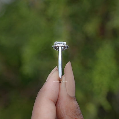 Side View Of Asscher Lab Diamond Halo Engagement Ring
