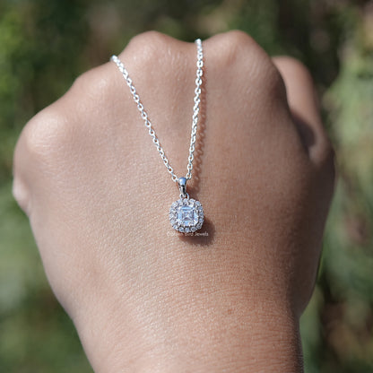 Front View of Old Mine Cushion Square Lab Diamond Halo Pendant