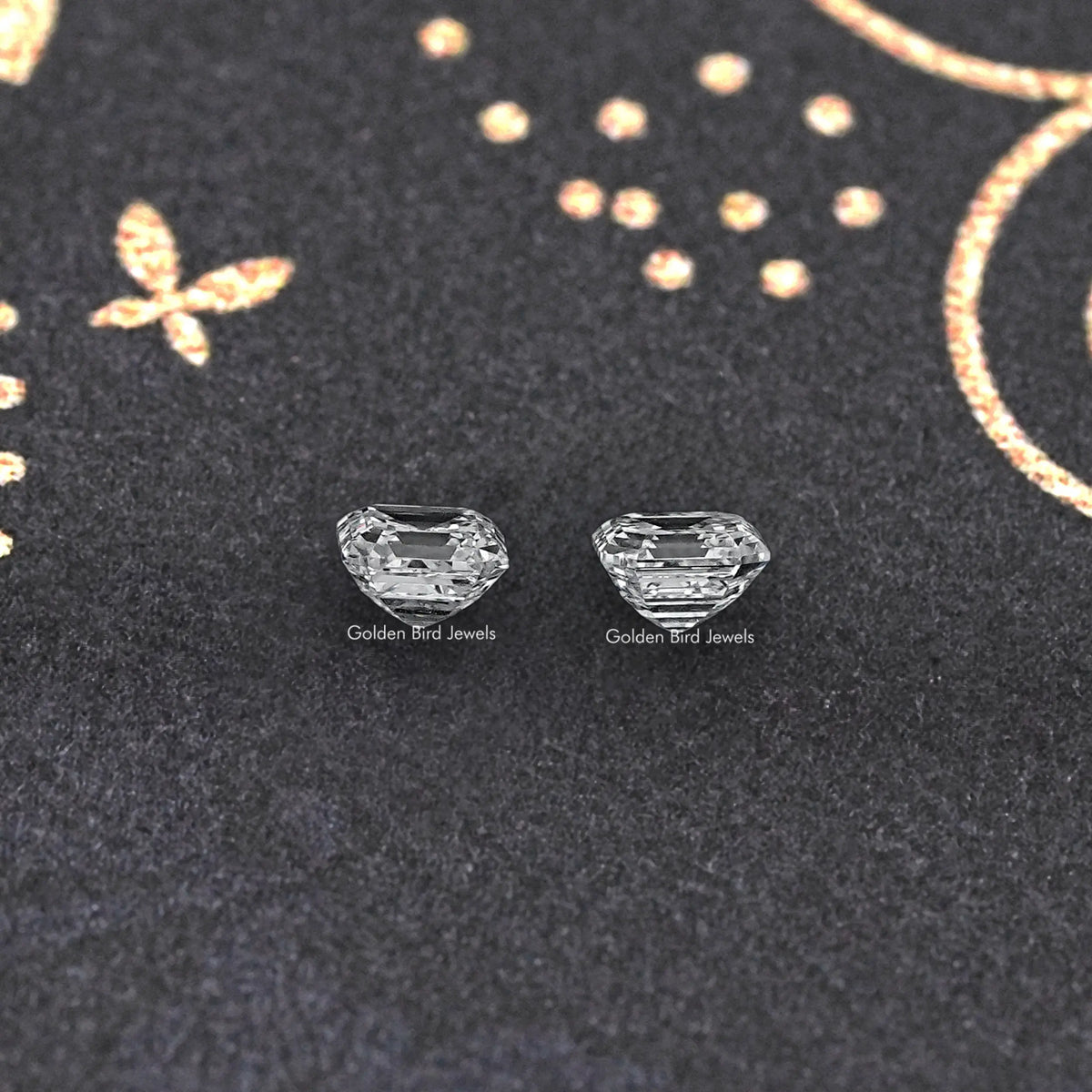 Asscher-cut lab-grown diamond stud pair with square step-cut stones
