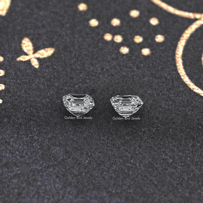 Asscher-cut lab-grown diamond stud pair with square step-cut stones
