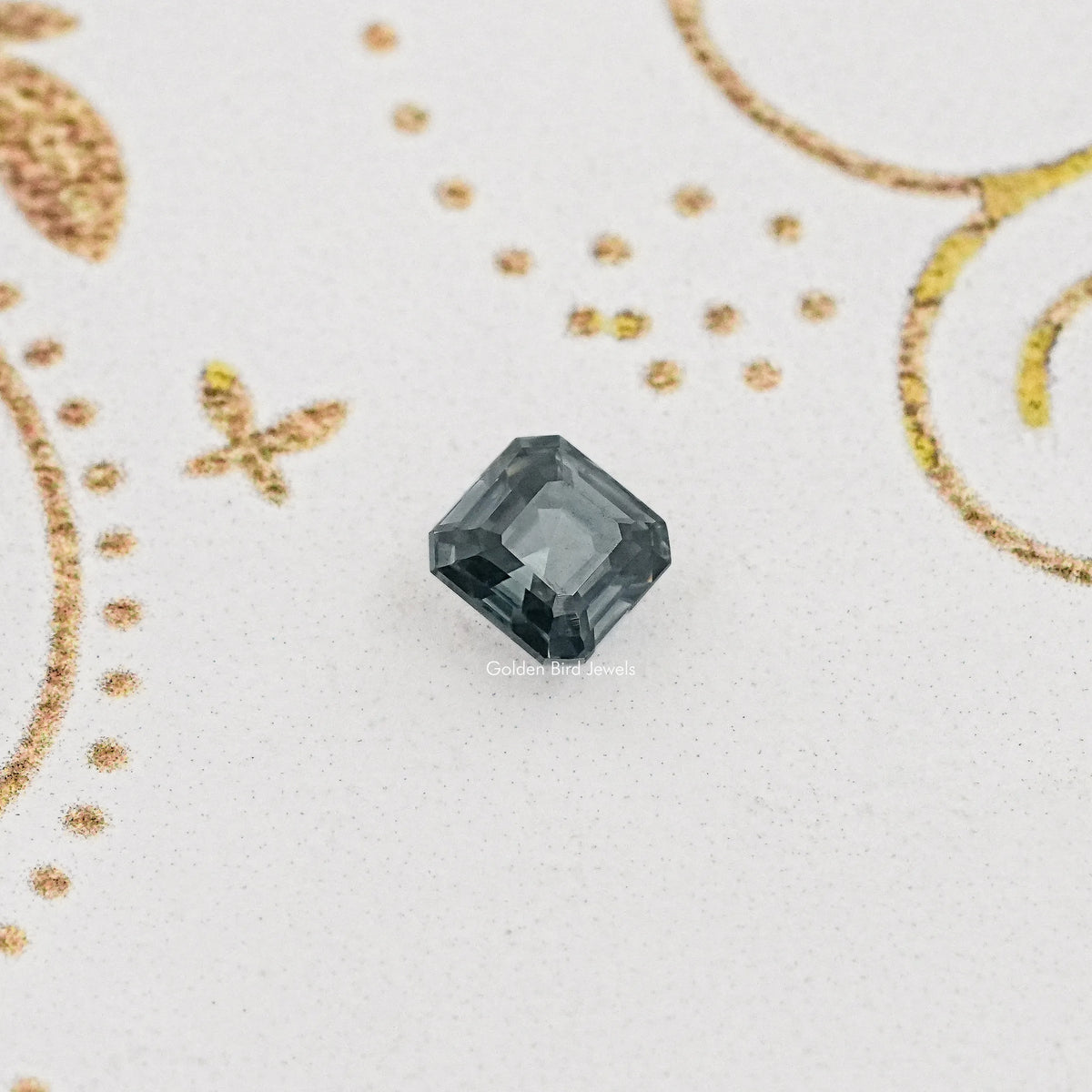 Gray Asscher-cut moissanite gemstone, loose round-cornered square facet design