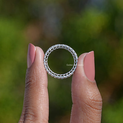 18K white gold full eternity wedding band with square-cut stones, round view