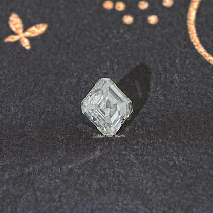 Asscher-cut moissanite loose stone, light off-white, square step facets