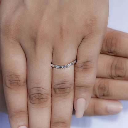 Close up view of Marquise and Round Lab Diamond Stackable Ring