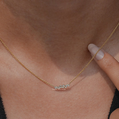 View of Baguette Cut Diamond Cluster Pendant In Yellow Gold