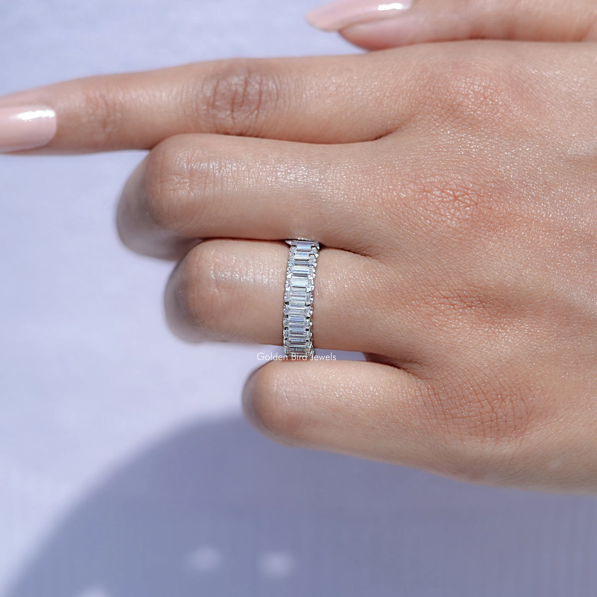 Close View Of Baguette Moissanite Eternity Wedding Band

