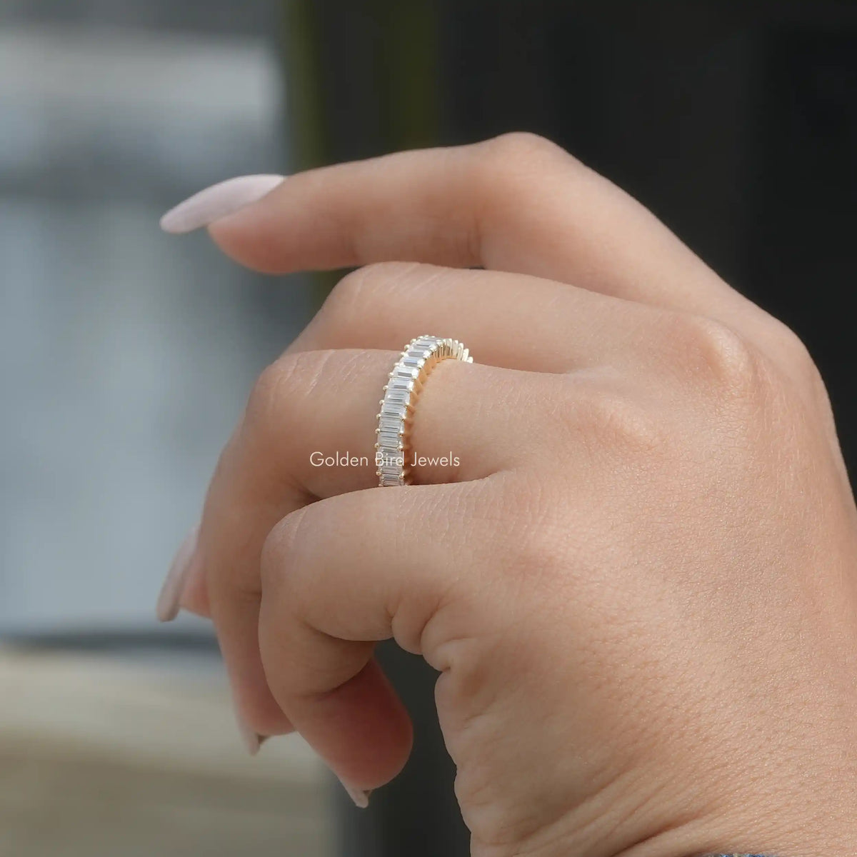 [Half Eternity Wedding Band Set In Baguette Cut Stones]-[Golden Bird Jewels]