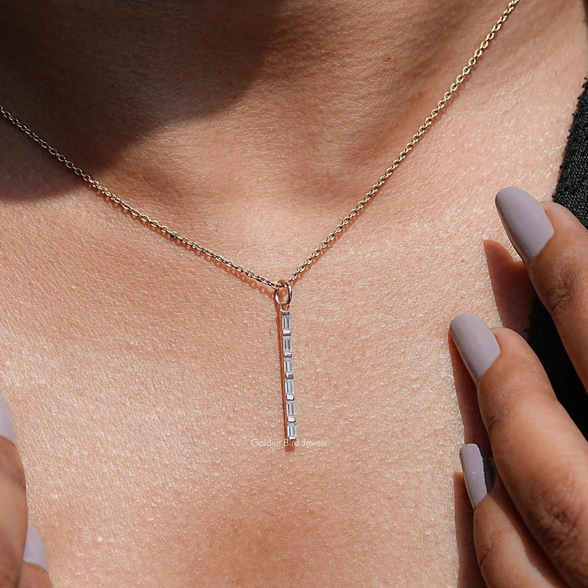 Detailed view of moissanite bridesmaid pendant
