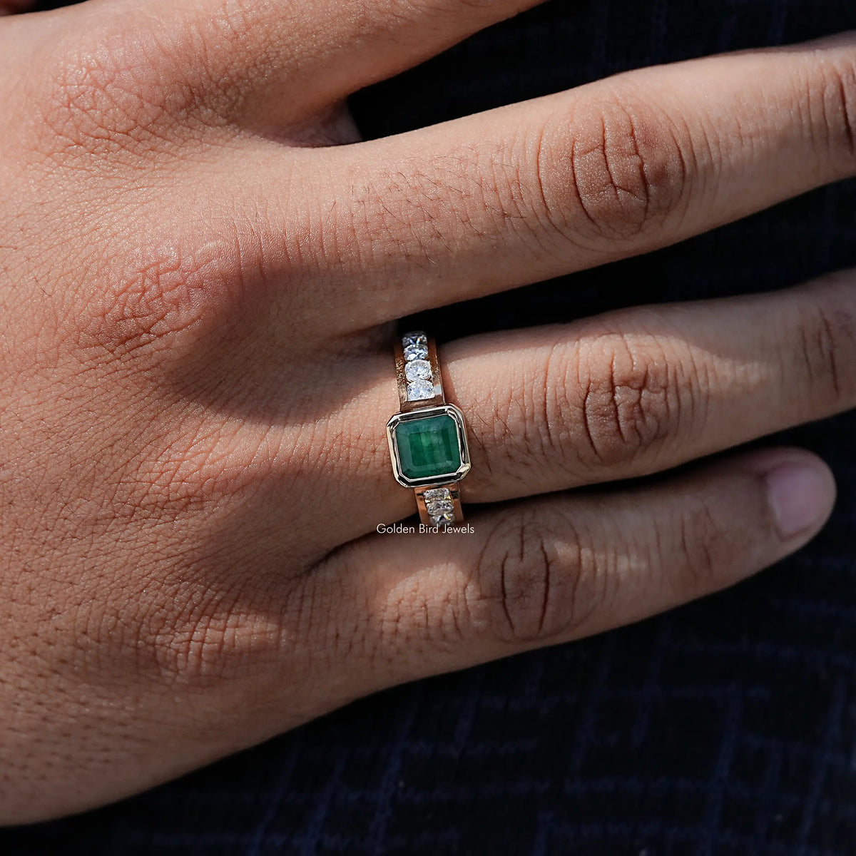 Close view of Bezel Cut Moissanite Solitaire Ring