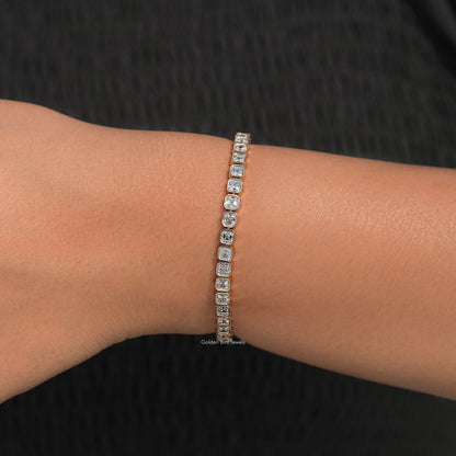 front View of Bezel Set Asscher Lab Diamond Tennis Bracelet
