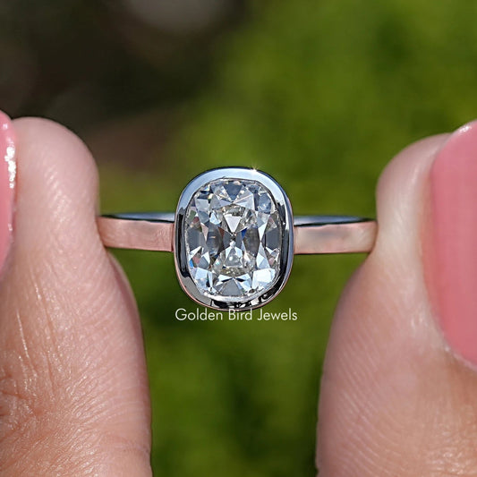 Front View of Bezel Set Old Mine Cushion Lab Diamond Ring