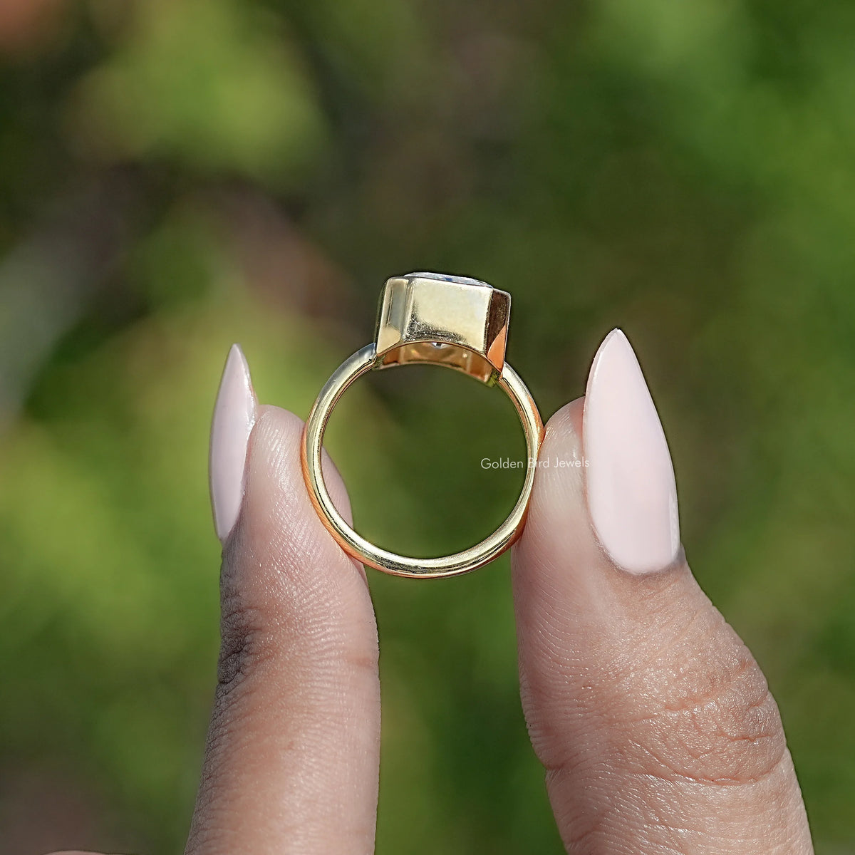 Back View Of Old Mine Emerald Cut Ring